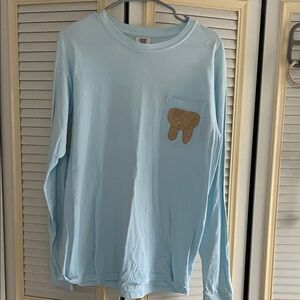 Women's Light Blue Long Sleeve Tee with Gold Pocket